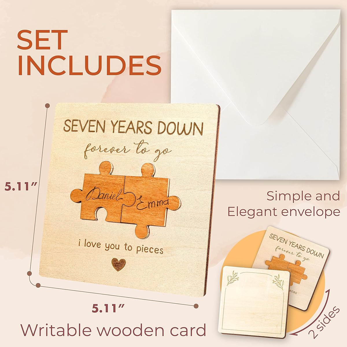 STOFINITY 7 Years Wooden Card Anniversary Wooden Gift for Husband/Wife Wooden Gift for Boyfriend/Girlfriend Anniversary Wooden Gift for Her Happy Wedding Anniversary Card for Couples