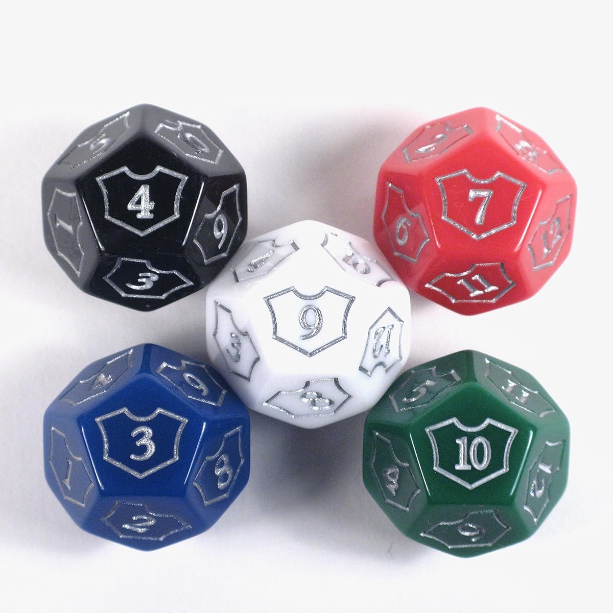 Hedral MTG D12 Spindown Loyalty Counter Dice Set of 5 Red White Black Green Blue Magic: The Gathering TCG CCG Planeswalker Multicolor