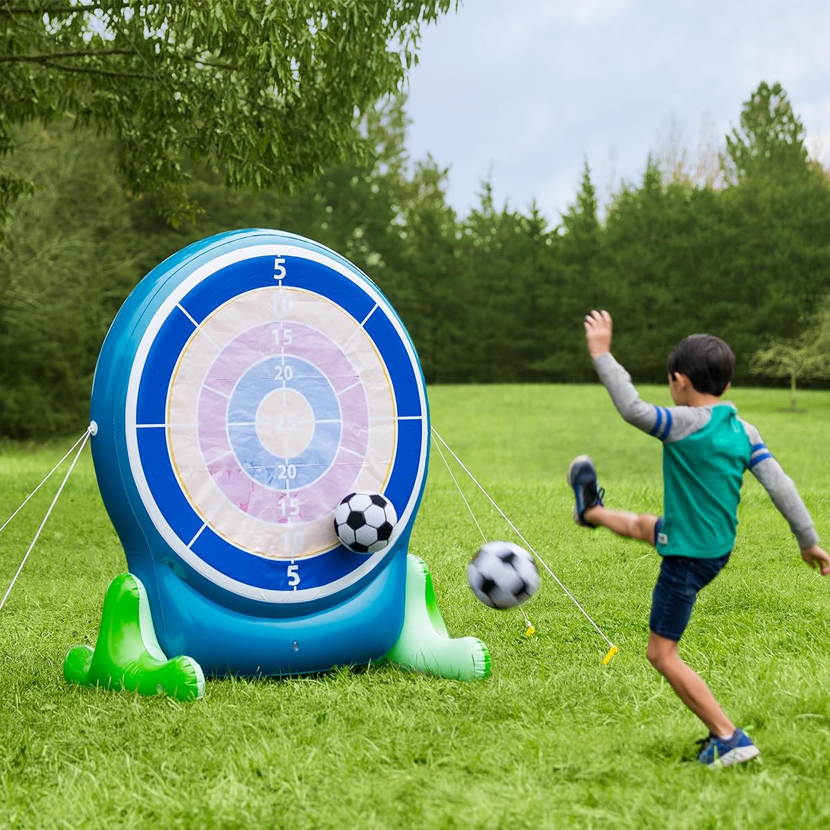 HearthSong Jumbo 57" Inflatable 2-in-1 Darts and Soccer Set with Double-Sided Scoreboard, 2 Soccer Balls, 6 Darts, Outdoor Play, For Ages 5+