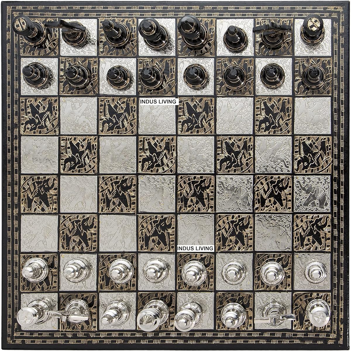 INDUS LIVING Luxurious Chess Board Game Set | Perfect Gift for Professionals and Adults (Size: 12 x 12 Inches, Silver & Black)
