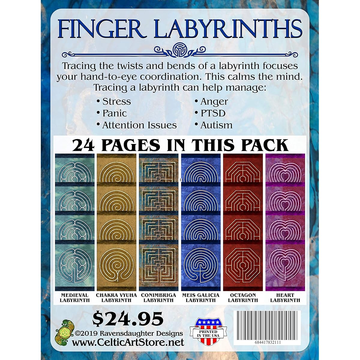 Ravensdaughter Designs Finger Labyrinth Activity Page Pack 1: Focusing Tools for Stress, Anxiety, and Attention Management