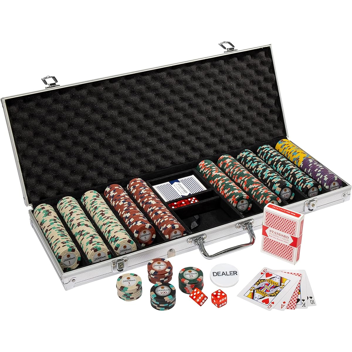 500 Ct Showdown Poker Chip Set in Aluminum Carry Case, 13.5-gram Heavyweight Clay Composite by Claysmith Gaming