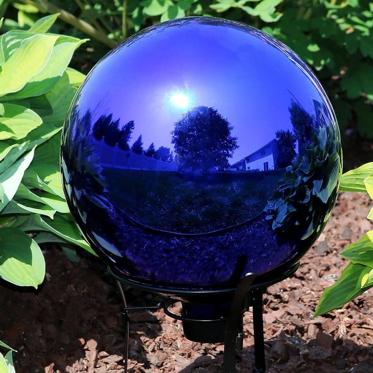 Sunnydaze Garden Observation Globe Ball, Outdoor Lawn and Yard Glass Ornament, Reflective Blue Mirror Surface, 10 Inch