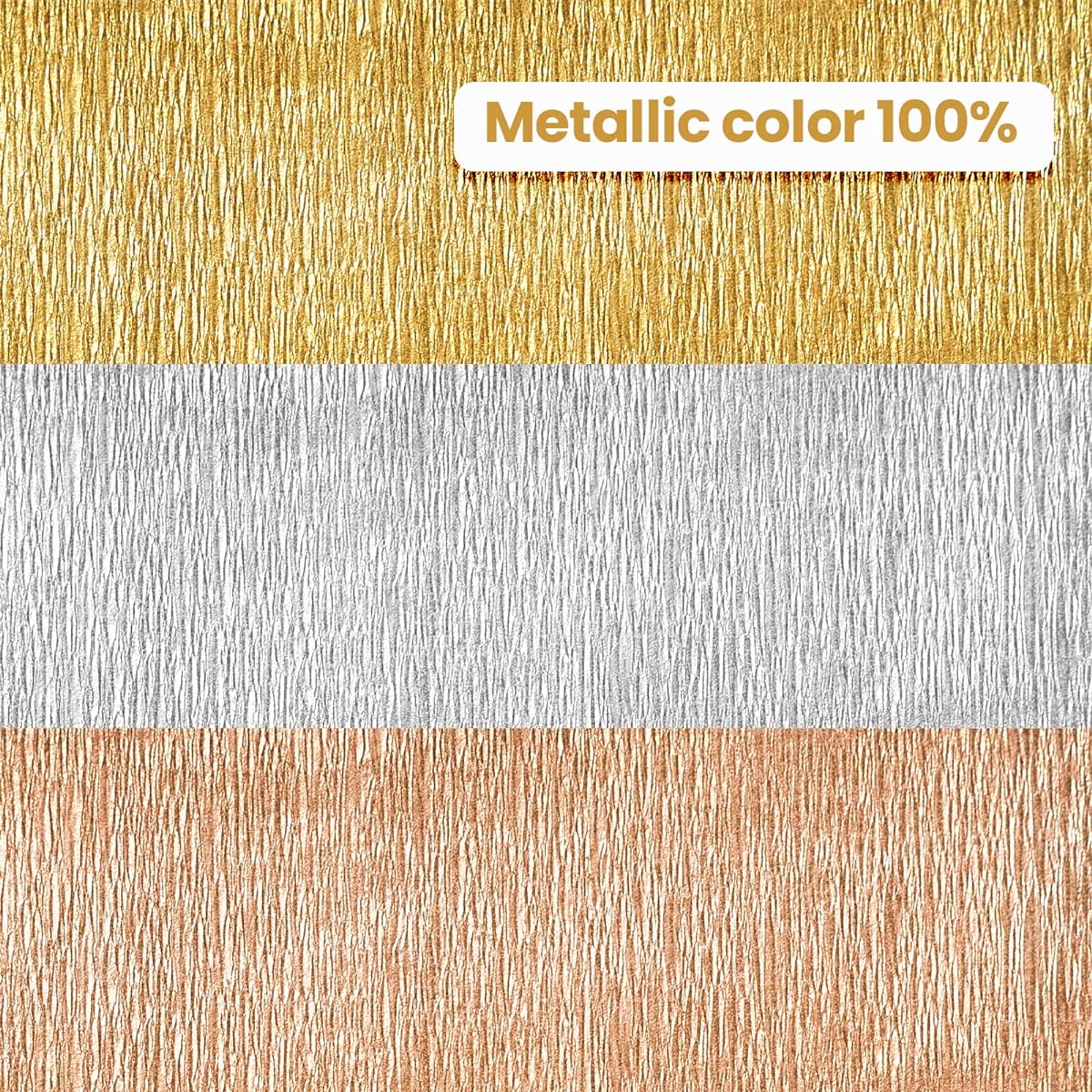 PartyWoo Crepe Paper Streamers 8 Rolls 70ft Metallic Gold Silver Rose Gold Party Streamers Party Decorations Birthday Decorations Wedding Decorations (1.8" x 82ft)