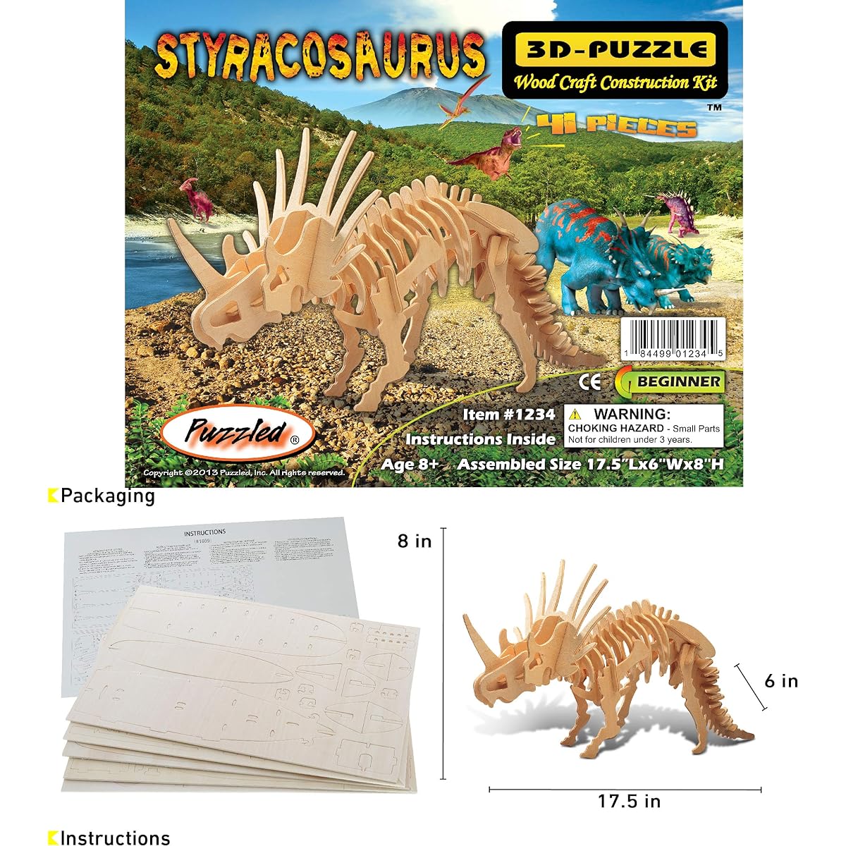 Puzzled Styracosaurus Large Wooden 3D Puzzle Construction Kit by Puzzled