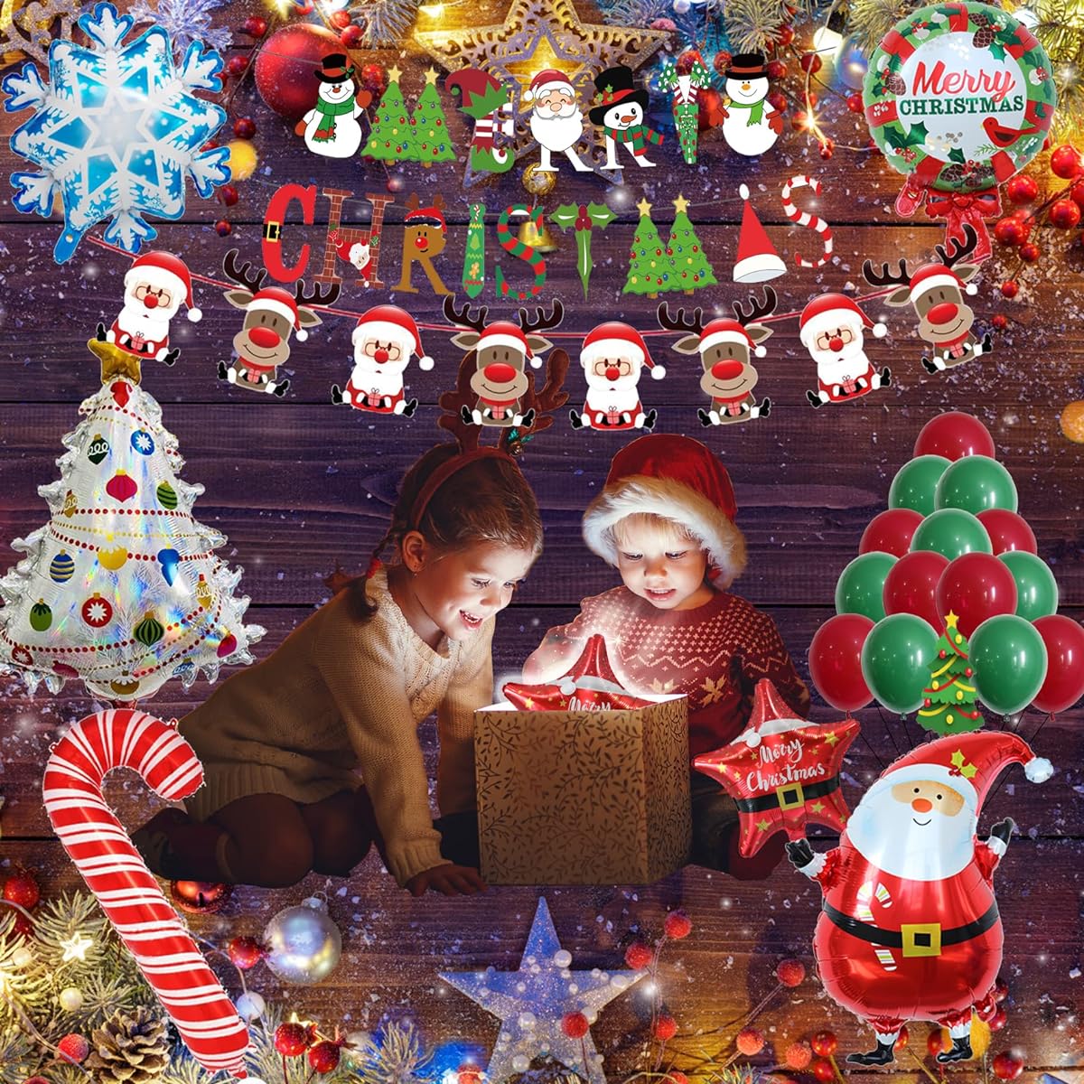 NANINUNENO Christmas Balloons Decoration Supplies Merry Christmas Banner Santa Claus Christmas Tree Candy Cane Snowflake Garland Arch Foil Balloons Red Green Latex Balloons Christmas Indoor Party Decorations