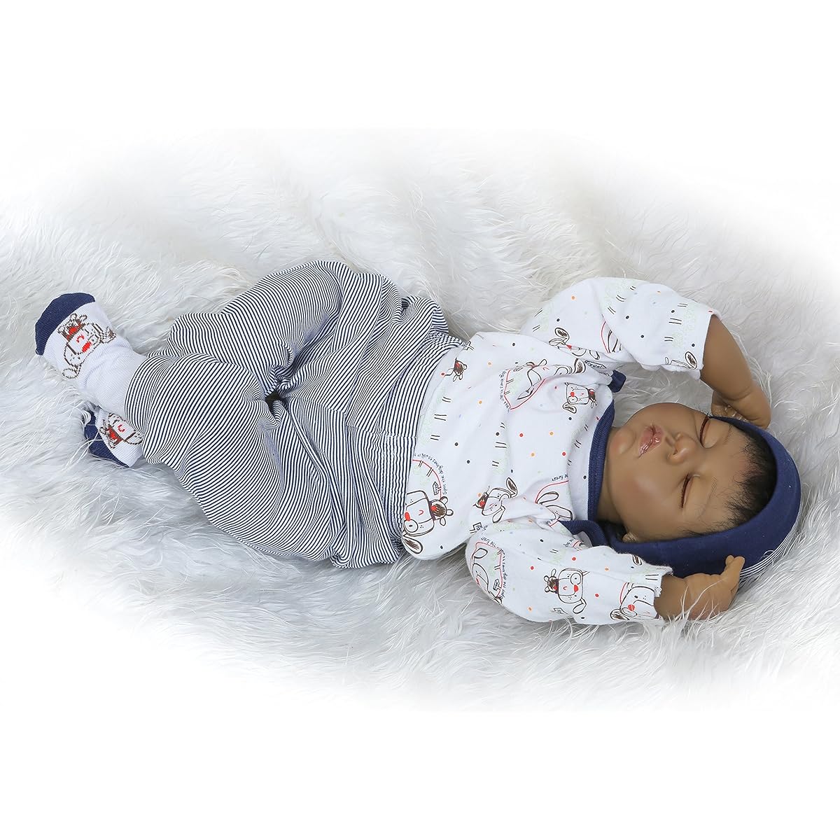 NPK Doll Reborn Baby African American Boy 22" Soft Silicone Vinyl Sleeping Handmade Realistic Toddler Gift