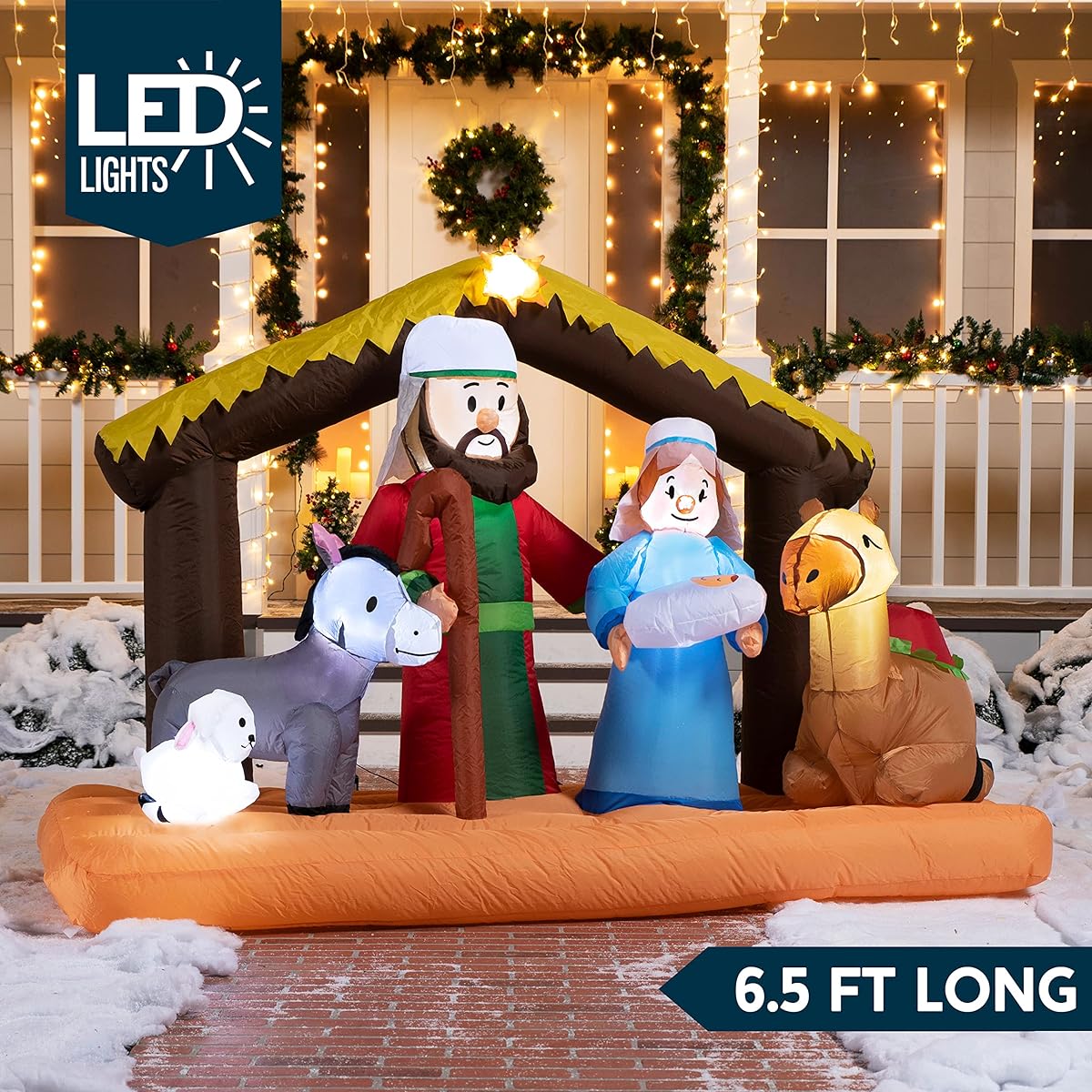 Joiedomi 6.5ft Long Christmas Inflatable Nativity Scene Decoration Christmas Inflatable with Built-in LEDs for Super Bright Christmas Party Indoor Outdoor Yard Garden Lawn Decoration