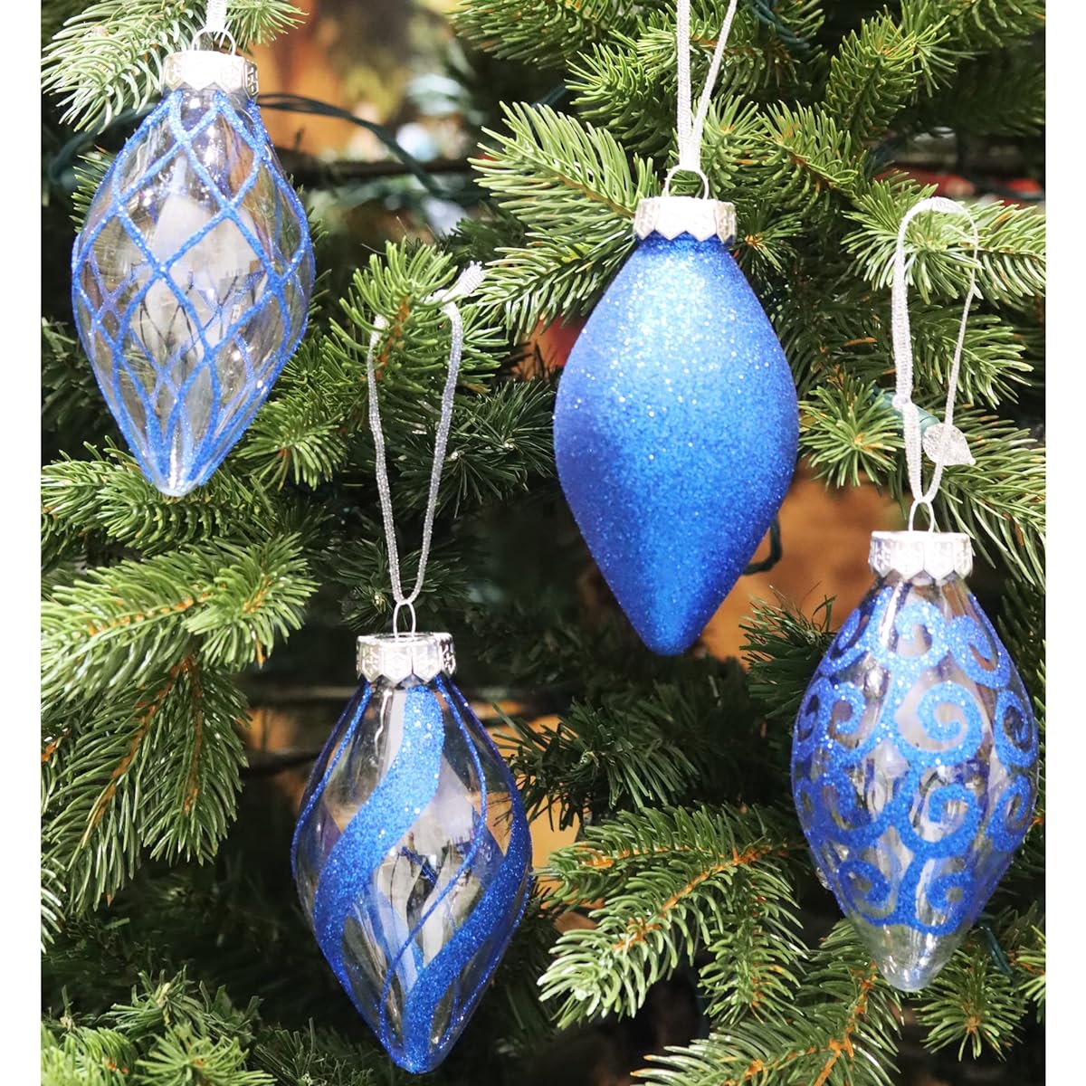 Sleelty Blue Assorted Christmas Teardrop Pendant Drop Finial Ornament