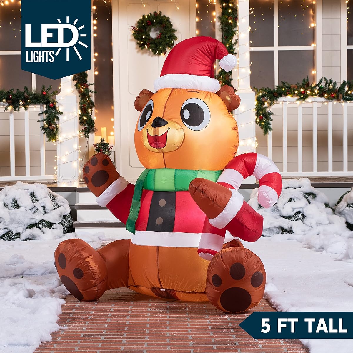 Joiedomi 5ft Inflatable Brown Bear Decoration Blow Up Bear with Built-in LED for Indoor Outdoor Yard Garden Lawn Decoration
