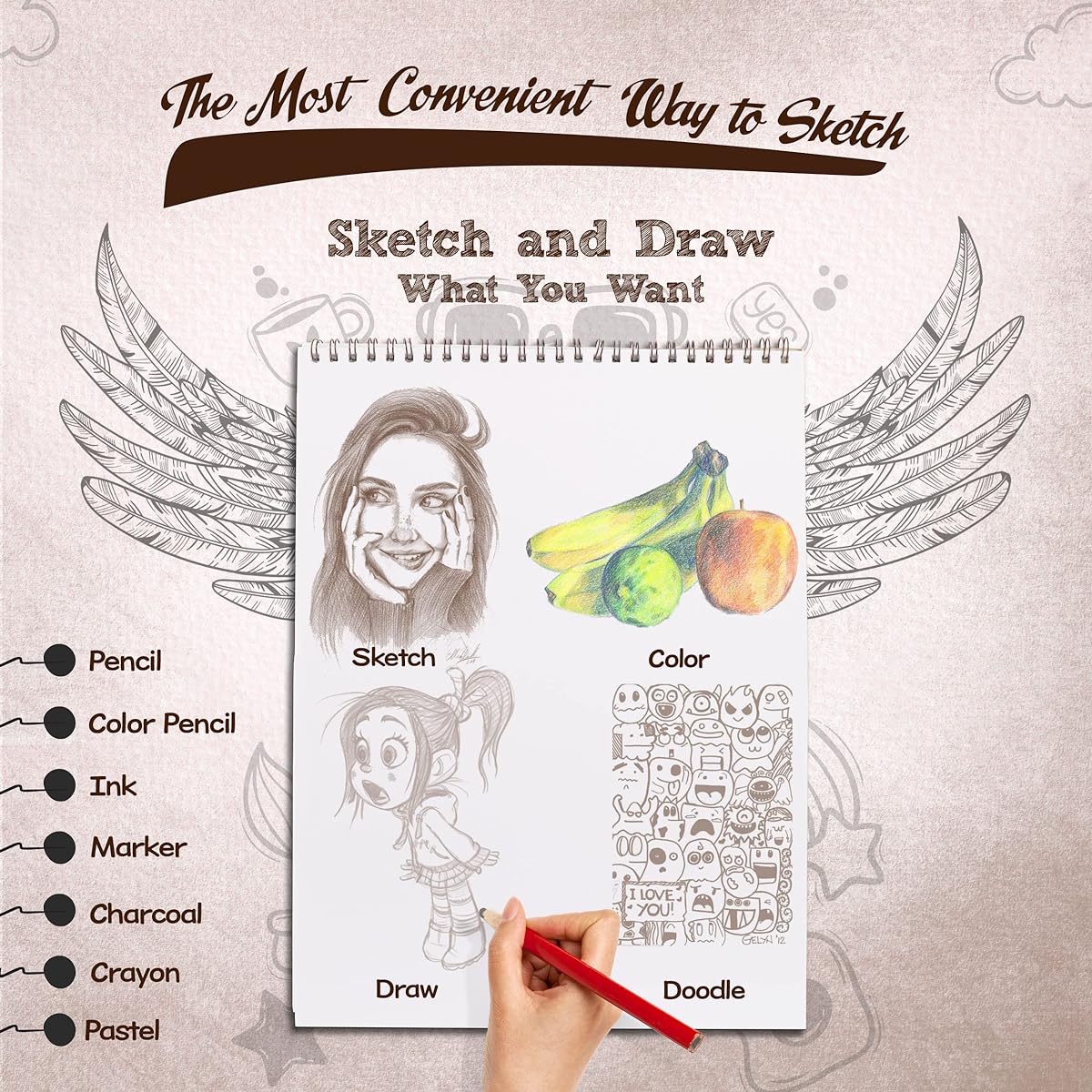 Premium Sketch Pad, 6" x 8" Top Bound Spiral Drawing Pad by Emraw Pens, Markers, Pencils for Writing, Drawing and Sketching - 50 Sheets Per Pad (2 Pack)
