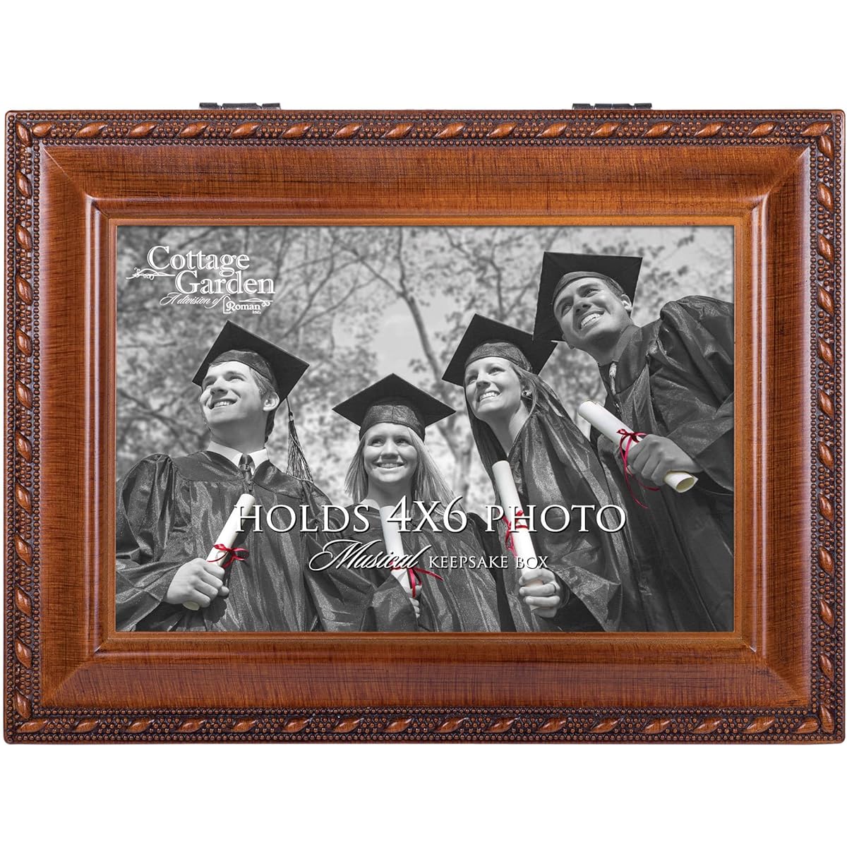 Graduation Place Photo Wood Grain Cottage Garden Traditional Music Box Plays Wonderful World