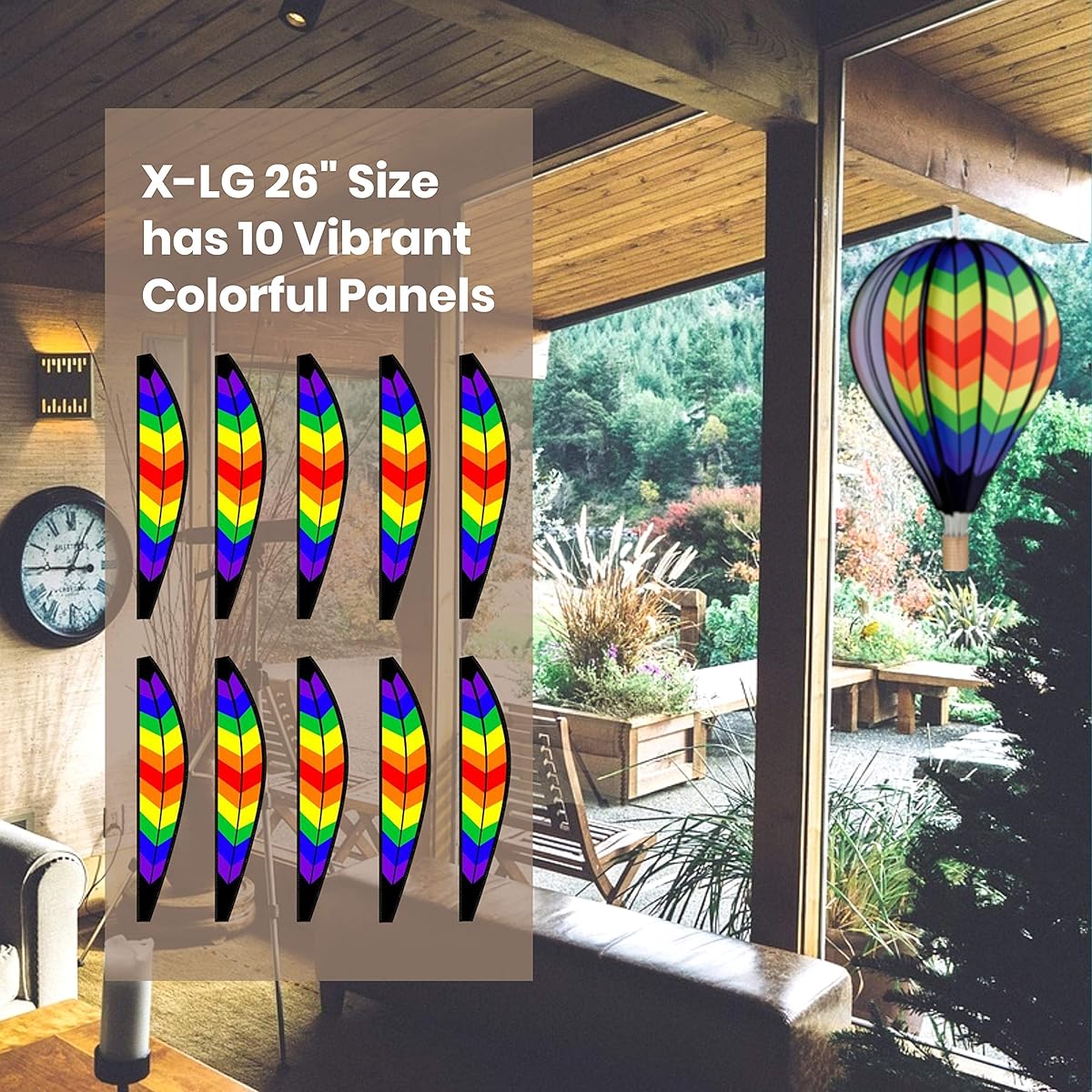 Premier Kites Hot Air Balloon Wind Spinner | 26" 10 Panel Hanging Spinning Balloon Decoration | Quality Large Wind Spinner for Yard and Garden | Double Rainbow Chevron