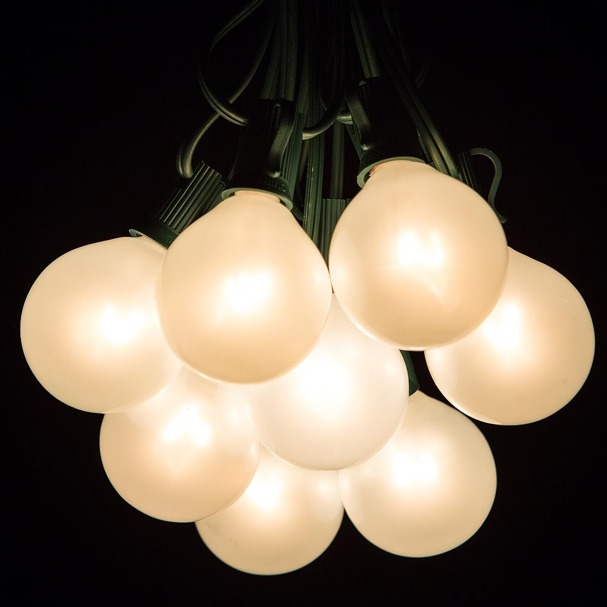 White Pearl Outdoor Patio Globe String Lights, 100 Foot, Green, WP50G100G2