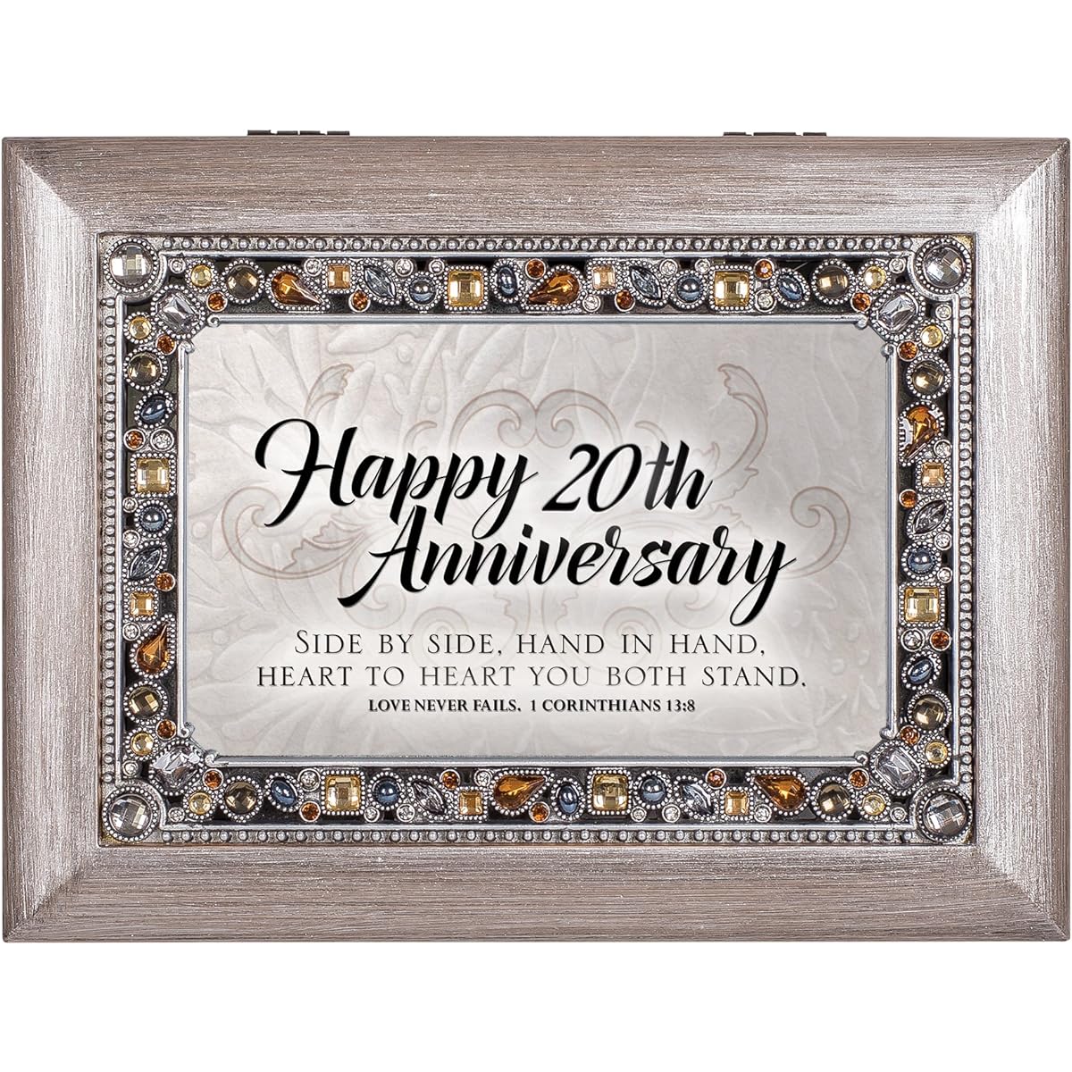 Happy 20th Anniversary Jeweled Pewter Colored Keepsake Music Box Plays Amazing Grace