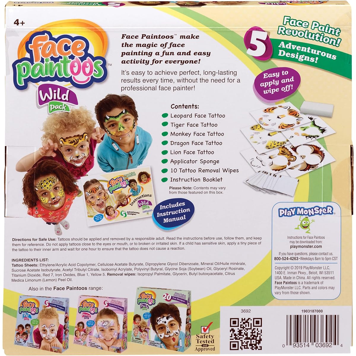 Face Paintoos - Wild Pack - Face Design Alternative to Face Paint, Ages 4+
