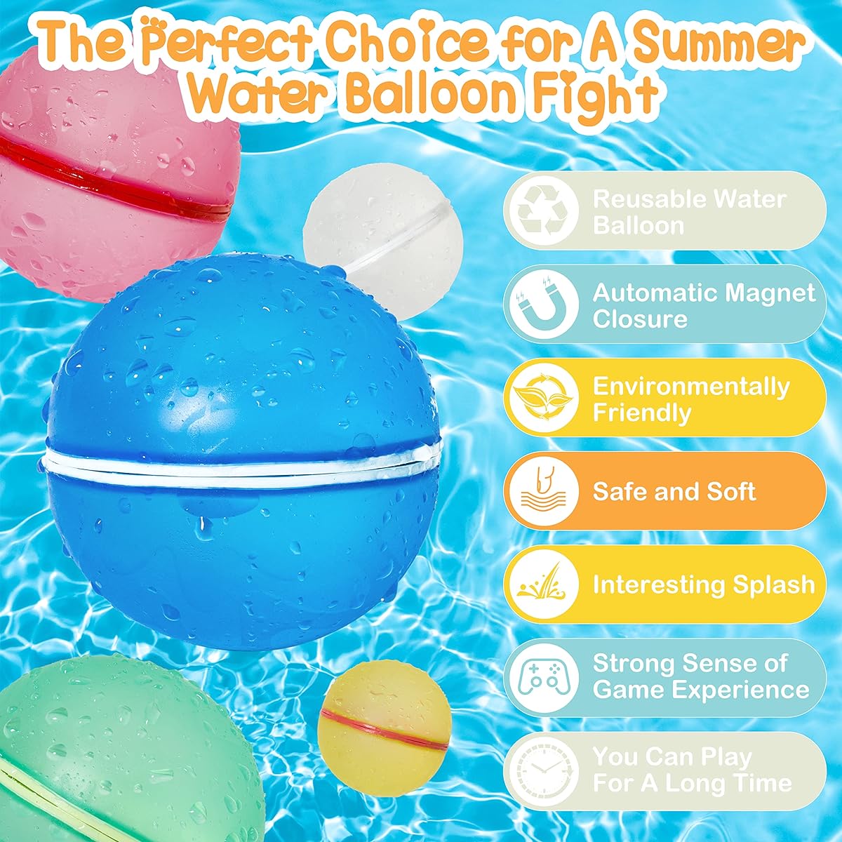 Reusable Water Balloons for Kids and Adults Summer Splash Party Easy Quick Fun Outdoor Backyard Water Bombs Splash Balls for Swimming Pool Quick Fill Silica Gel Water Balls Impact Open (30pcs)