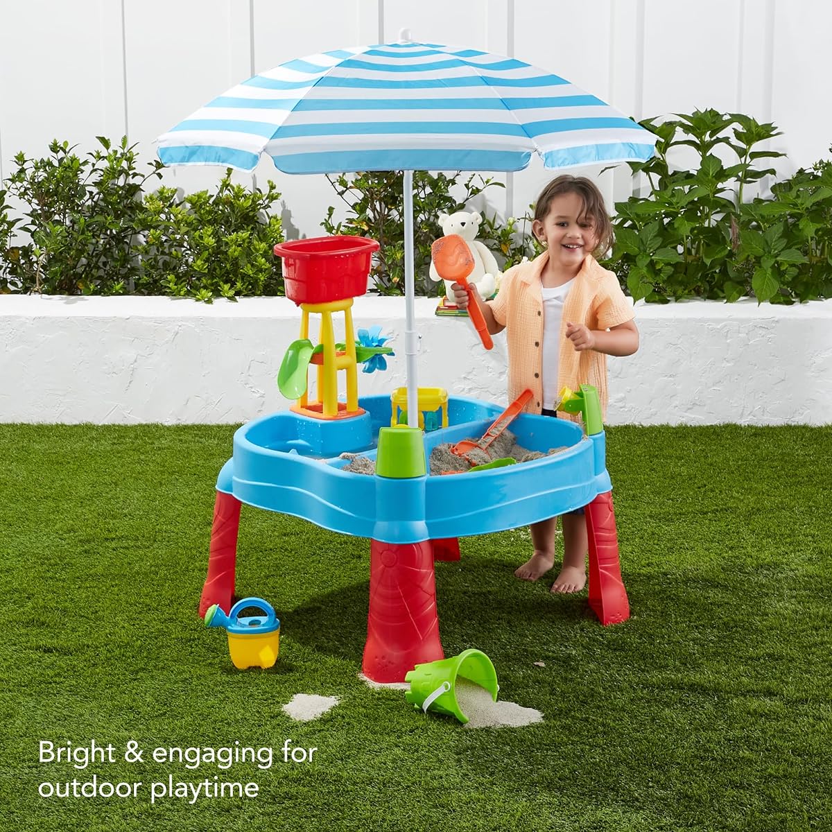 Best Choice Products Sand & Water Outdoor Activity Table for Kids 2-in-1 Playset with 18 Accessories, Adjustable Umbrella, 120 Piece Capacity