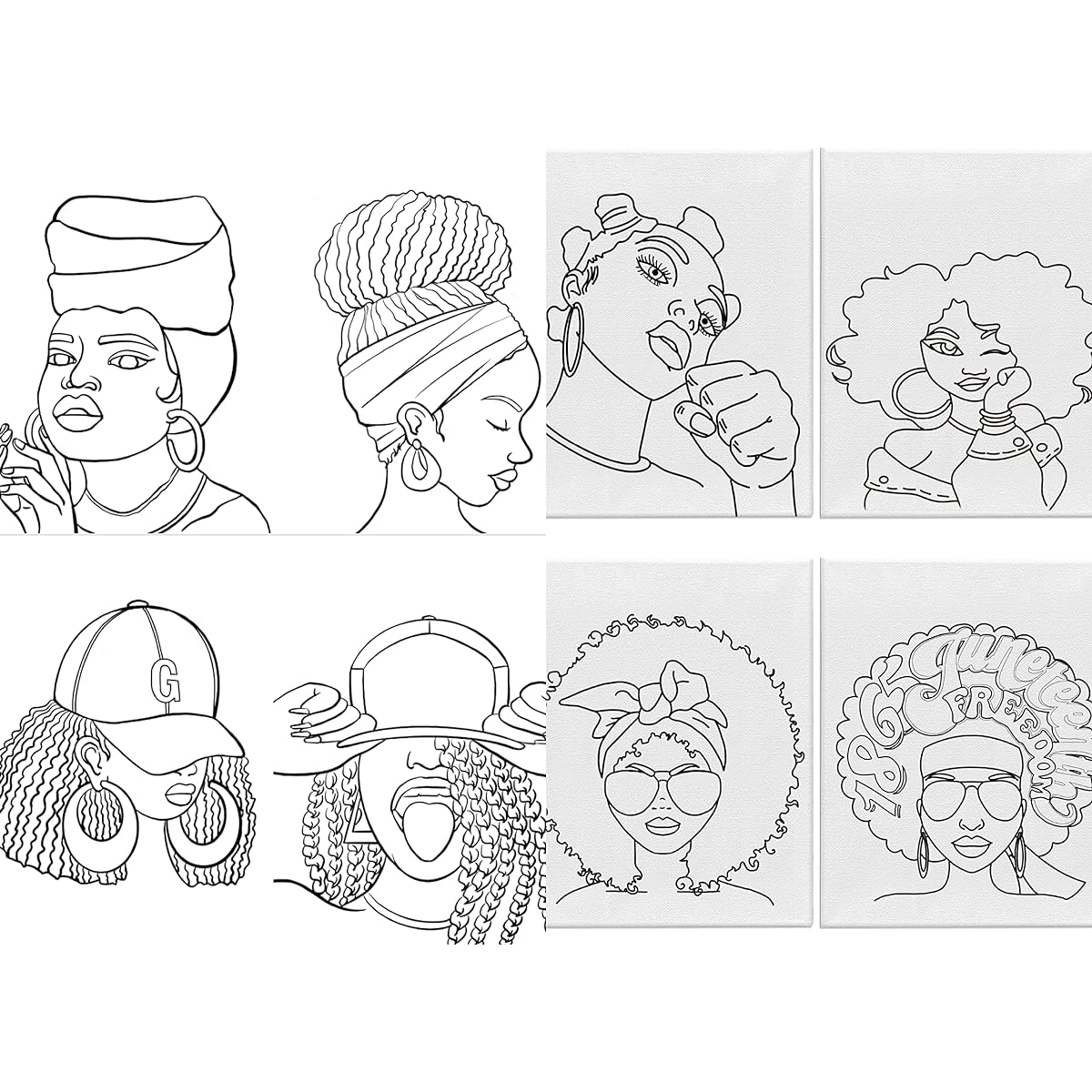 8 Pack 8x10 Afro Queen Paint Party Set 1 Pre-painted Stretched Canvas Kit for Girls Night Party, Adult Favor, Birthday Gifts, BLM Party Favors, DIY Virtual Party, Family Party, Outdoor Paint