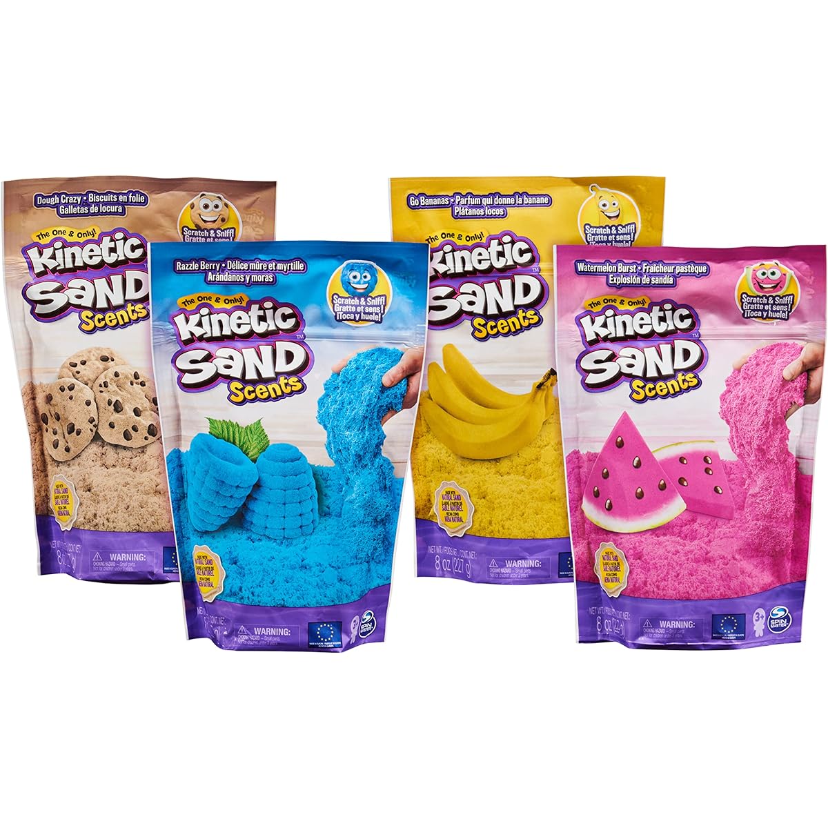 Kinetic Sand Scents 32oz Dough Crazy Banana Watermelon Razzleberry Scent 4 Pack