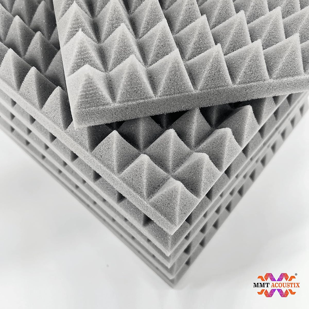 MMT Acoustix® 18 Piece Stone White Soundproof Pyramid Soundproofing Foam Panels | 1x1' 2" | High Density High Absorption Tested Soundproofing Panels