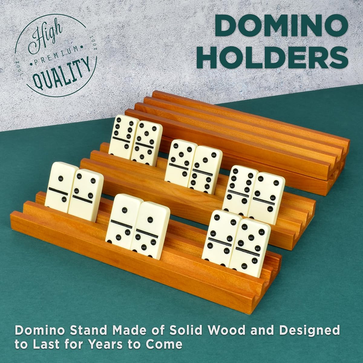 Queensell Domino Holder for Classic Board Games, Wooden Domino Rack, Set of 4, Mexican Train Domino Accessories, Domino Tray for Tiles Family Game