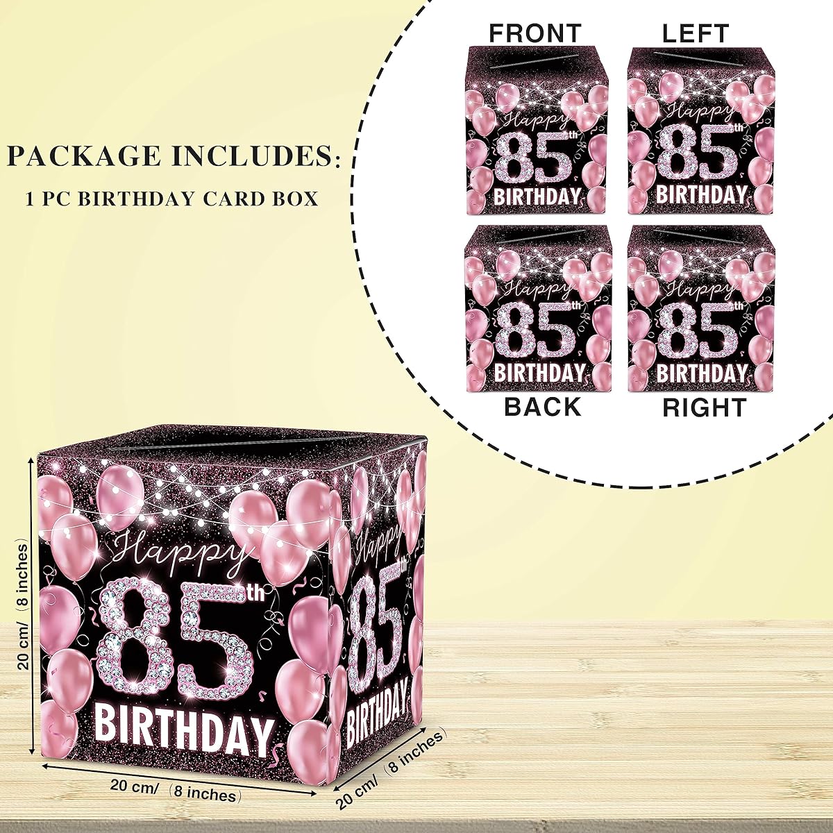 85th Birthday Rose Gold Diamond Birthday Card Box Pink Glitter Birthday Card Box Holder Party Birthday Gift Card Wish Card Lucky Money Receiving Box Birthday Party Supplies Decoration B16