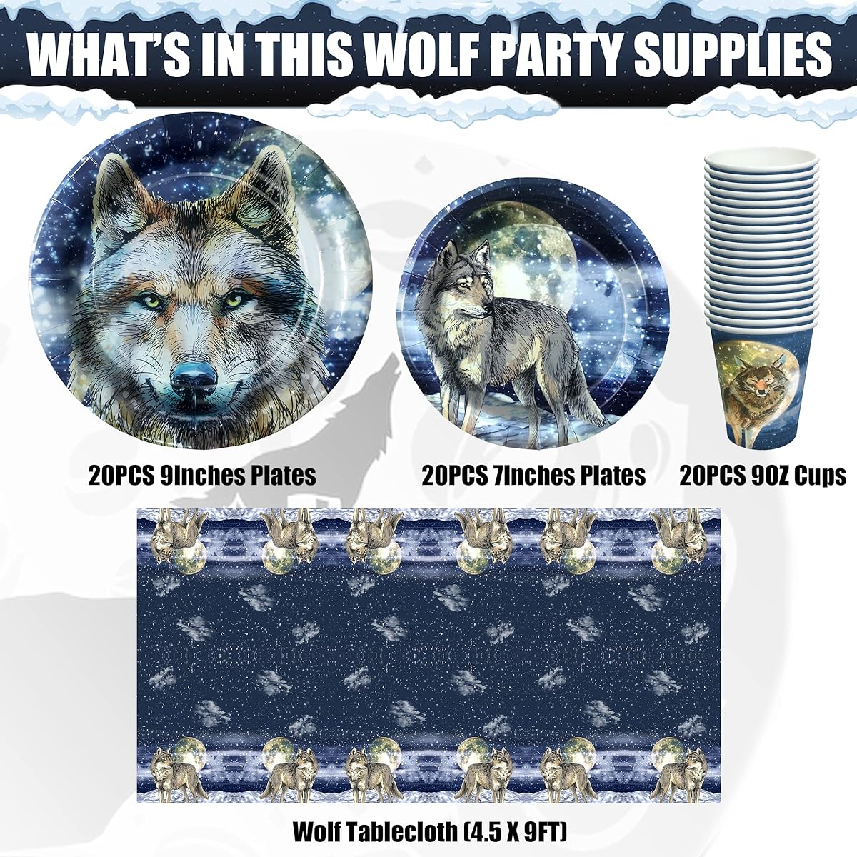 algpty Wolf Birthday Decoration Plates and Napkins for 20 People Wolf Birthday Party Bundle Wolf Plates Napkins Cups Wolf Birthday Supplies for Boys Girls Birthday Baby Shower