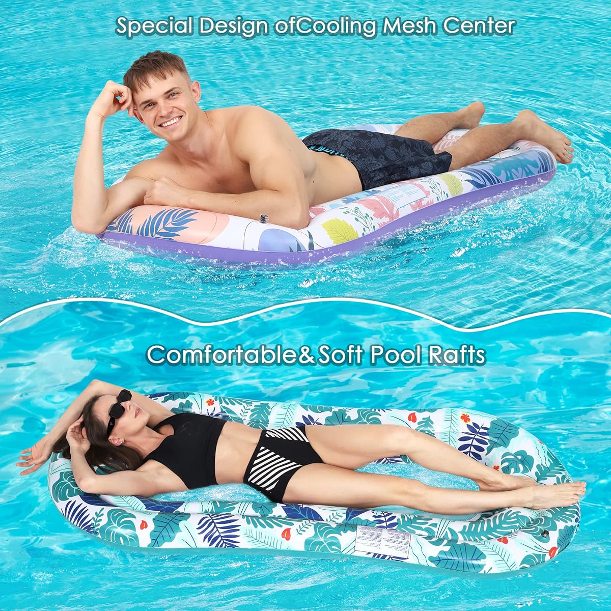 Stonful 2 Pack Pool Float Loungers, Cool Inflatable Pool Floats, Adult Size Pool Raft Floats, Water Hammocks for Swimming Pool, Suntan Floating Pool Party Toys for Outdoor Summer Beach