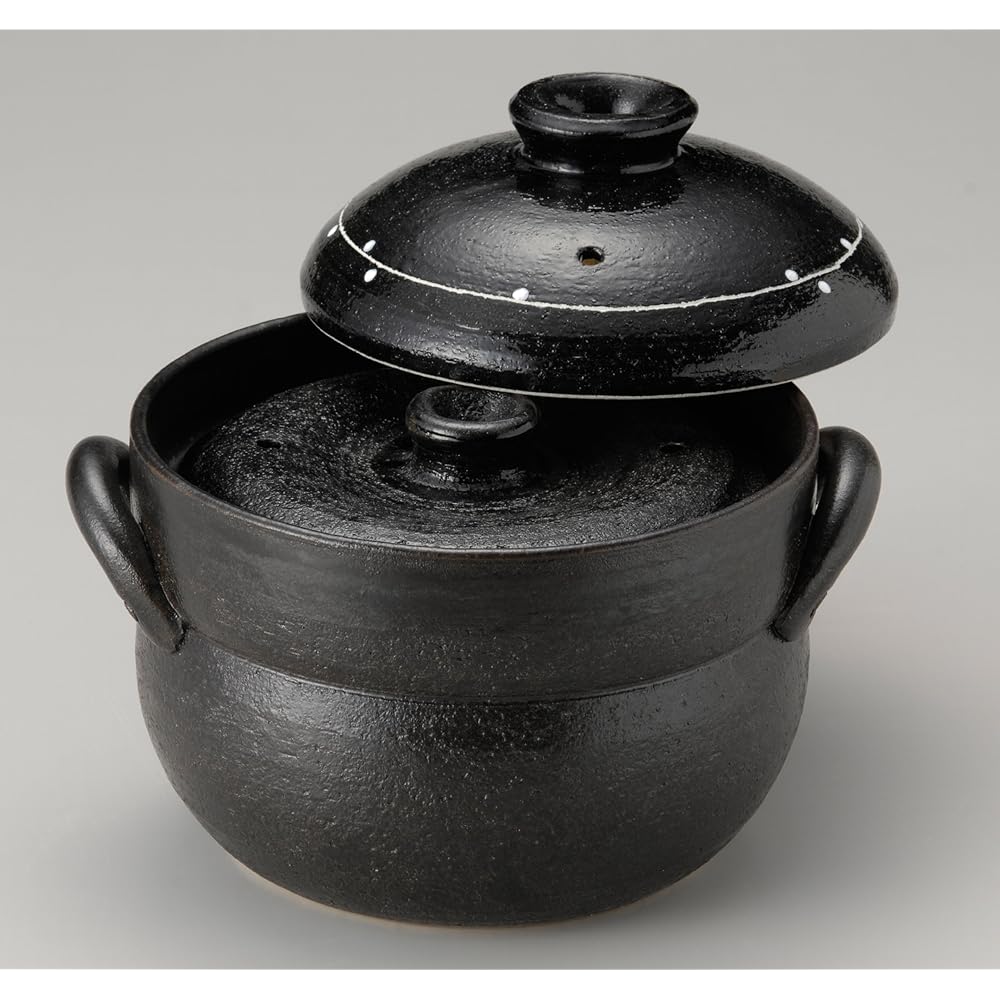 Banko ware rice pot 4 cups black glaze line pattern 13665