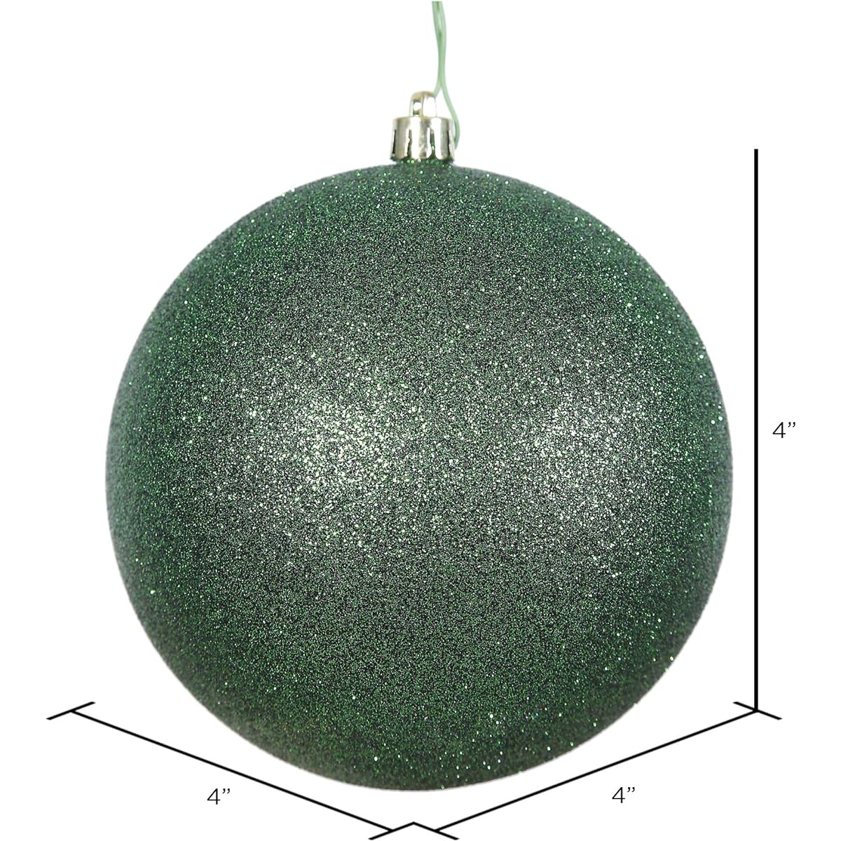 Vickerman N591024DG Glitter Ball Ornaments with Shatterproof UV Resistant, Pre-Drilled Cap Protection & 6" Green Floral Wire, 6 Per Bag, 4 Inch, Emerald