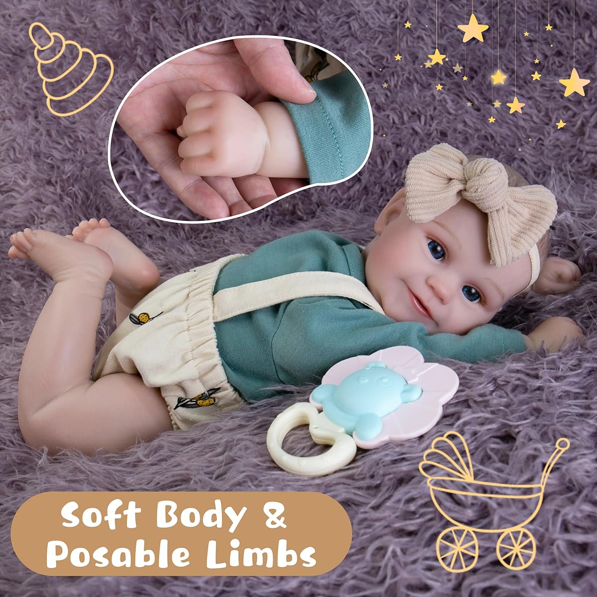 EKOKIZ Realistic Newborn Baby Doll Girl - 20 Inch Cheap Baby Dolls Realistic Baby Doll Soft Cloth Body Girl Realistic Features Best Gift for Kids Birthday for Kids Ages 3+