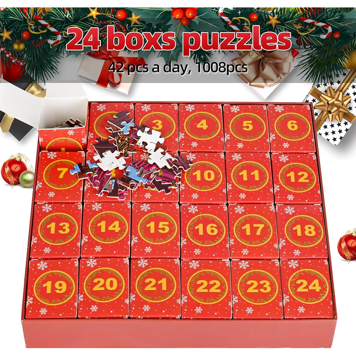 Dxles Advent Calendar 2023 Christmas Jigsaw Puzzle 1008 Pieces 24 Box Puzzle for Adults and Kids Home Decoration Christmas Puzzle Gifts