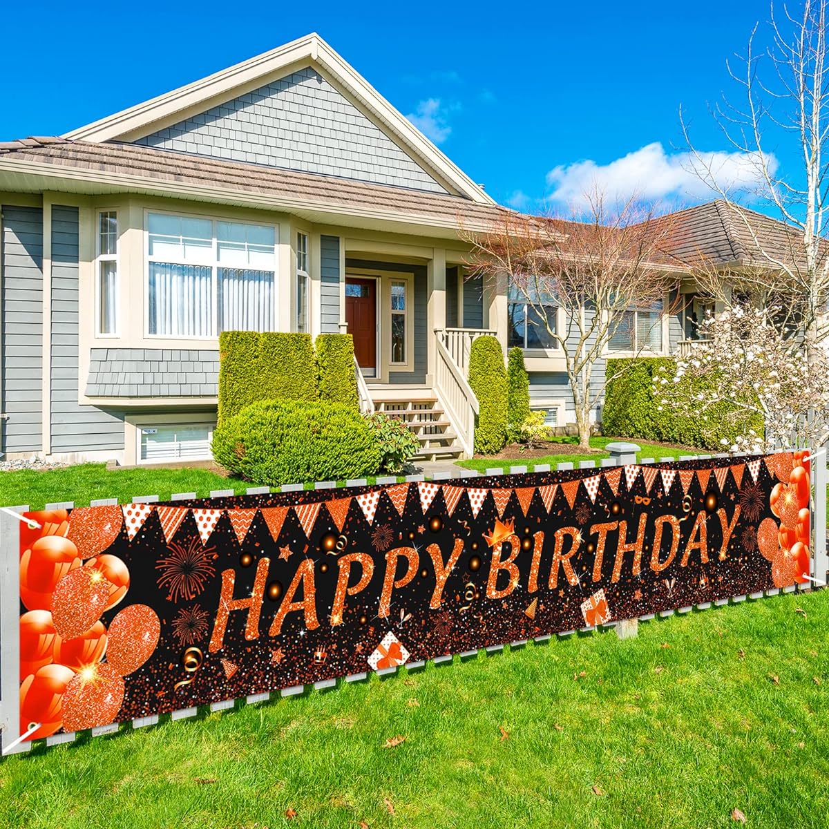 Orange Birthday Banner Decorations Large Orange Black Happy Birthday Yard Banner Sign Party Supplies Men Women 16 21 30 40 50 60 Photo Booth Background Birthday Decorations 118 x 20 Inches