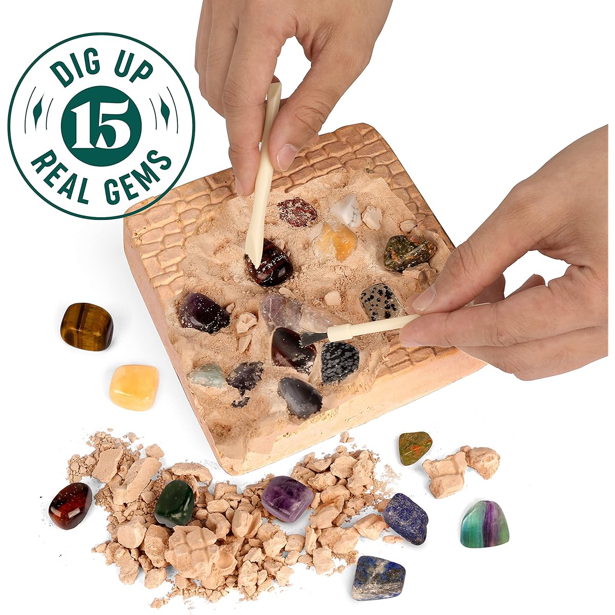 Dan & Darci Mega Gem Dig Kit - Dig Up 15 Real Gems - Science Kit Gemology Mining Gifts for Kids Boys Girls - Rocks Minerals Excavation Toy