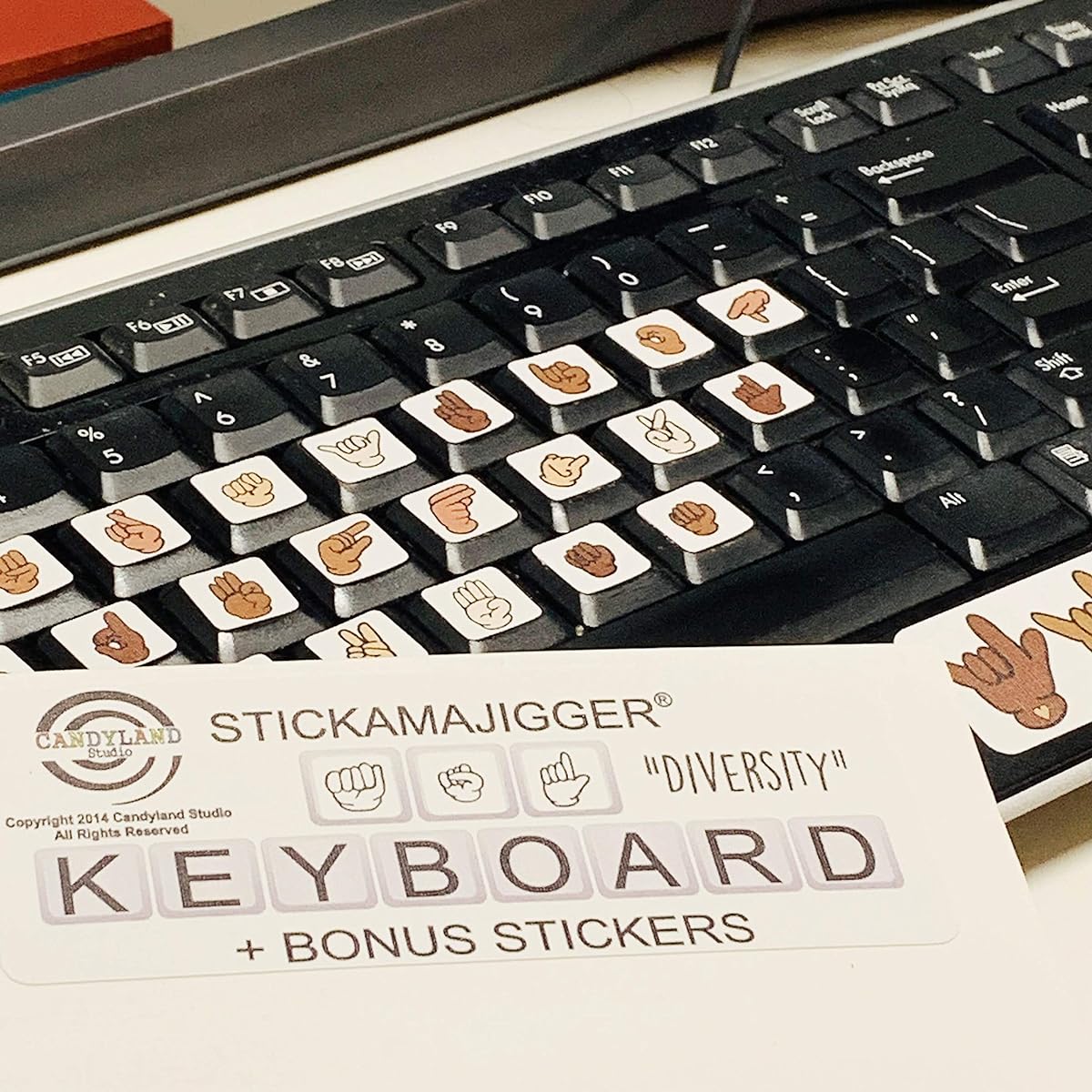 "Diversity" Skin Tone ASL Sign Language Keyboard Sticker + Bonus Repositionable Decal