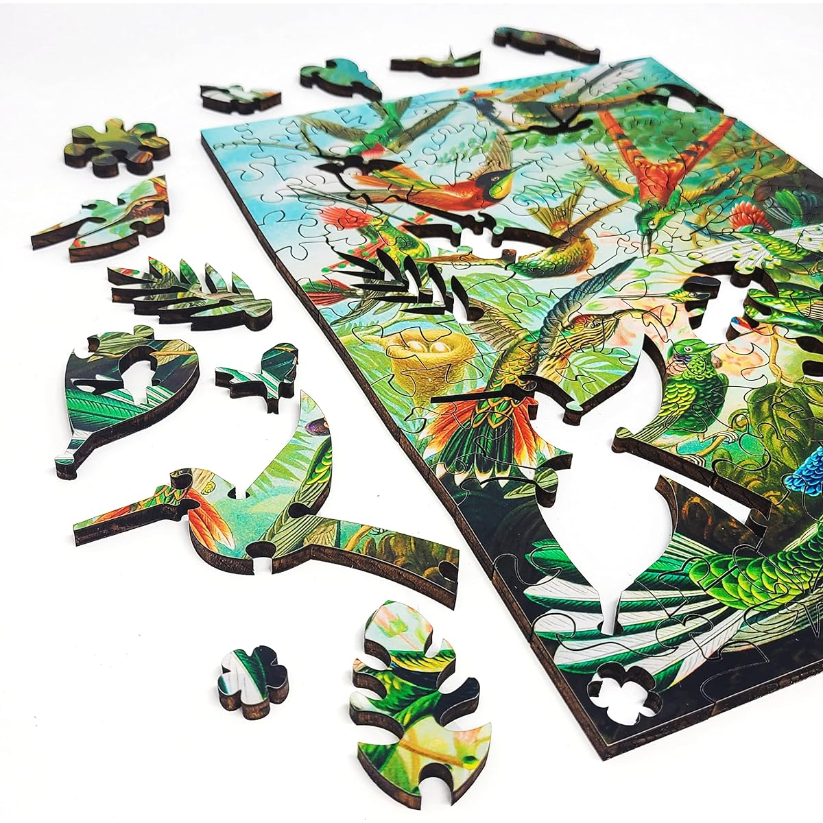 FoxSmartBox Wooden Jigsaw Puzzle for Adults - Uniquely Shaped Pieces - Made in the USA - 145 Pieces - Hummingbird