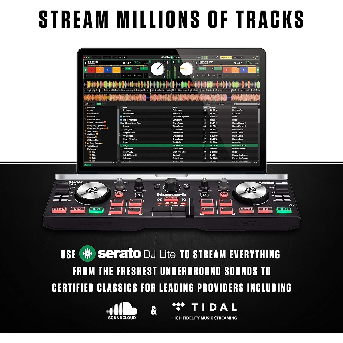 Numark Portable Compact DJ Controller and Closed Headphone Set DJ2GO2 Touch & HF175 Numark