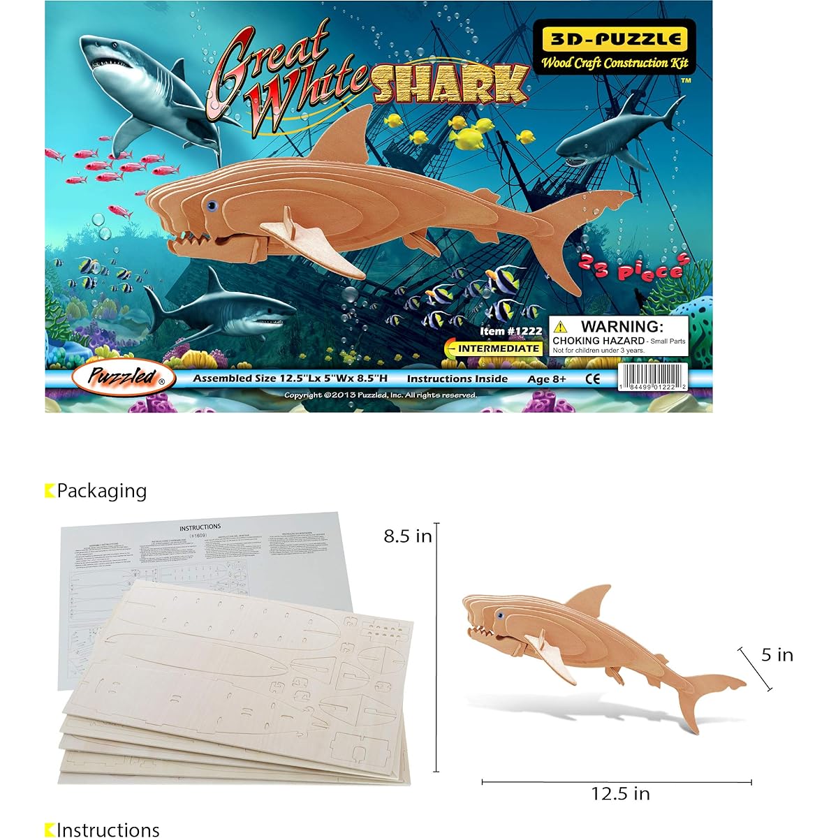 Great White Shark 3D Woodcraft Construction Puzzle Kit