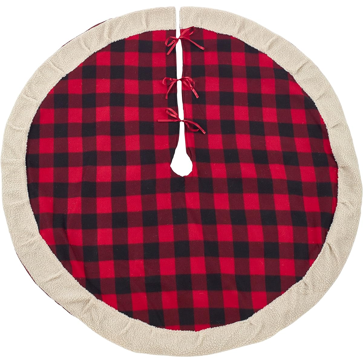 SARO LIFESTYLE Buffalo Check Sherpa Tree Skirt Red-56 Round 56 inch Red