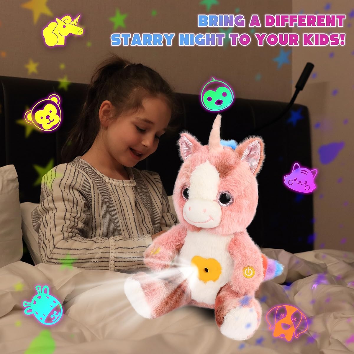 Cuteoy Plush Pink Unicorn Star Projector Musical Adjustable Singing Night Light Stuffed Animal Luminous Plush Toy Gift for Birthday Easter Christmas 12"