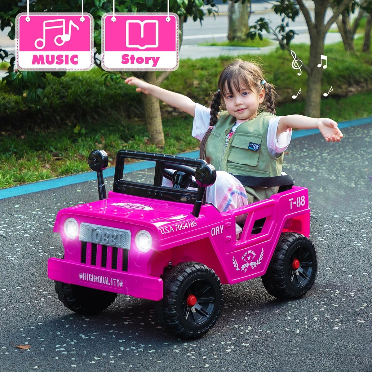 TOBBI Kids Electric Ride On Car 12V Battery Powered 4 Wheel Off-Road Toy Truck for Toddlers Ages 3-6, Pink