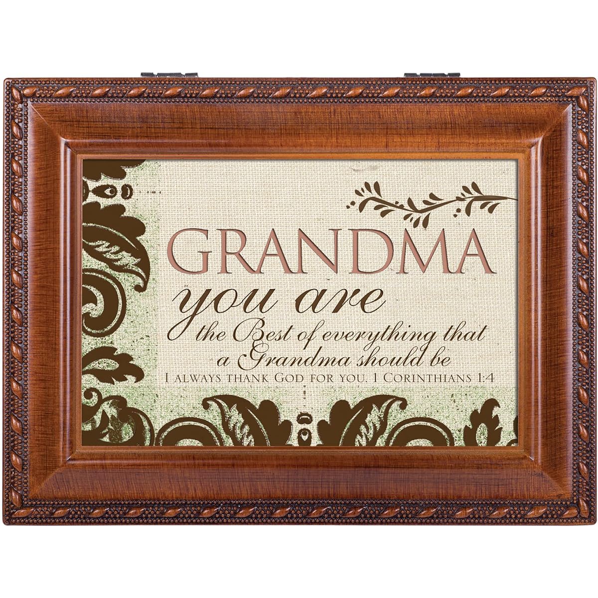 Cottage Garden Grandma Wood Grain Rope Trim Inspirational Music Box How Great Thou Art