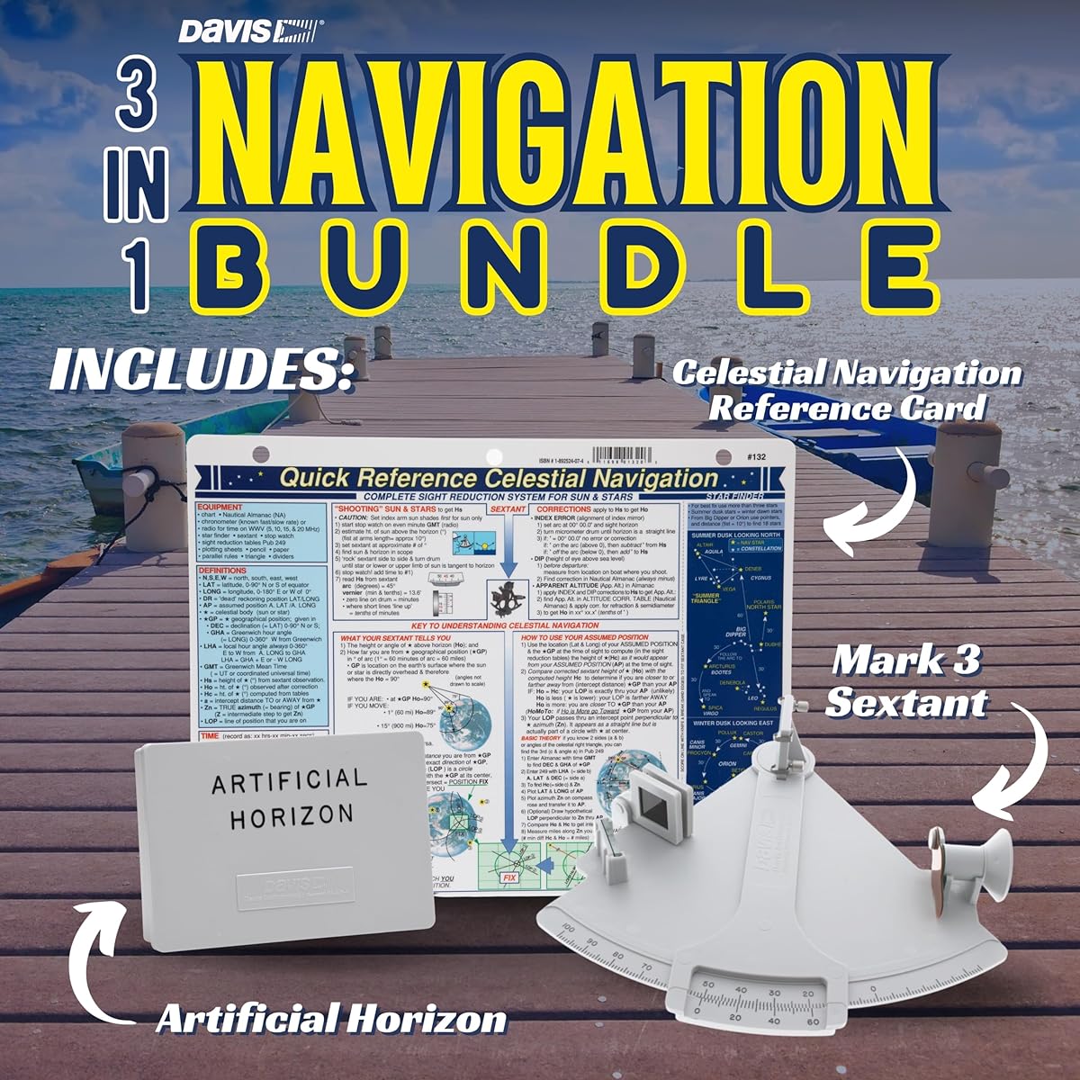 Davis Sextant Mark 3 Celestial Navigation 132 Davis Artificial Horizon 144 Bundle (3 Items)