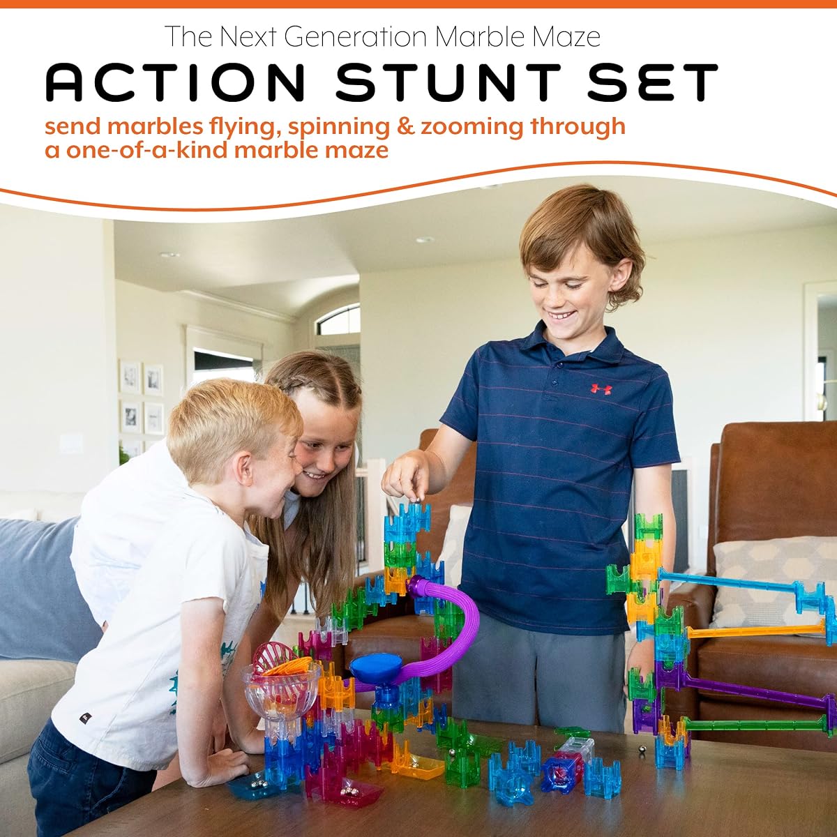 MindWare Q-BA-Maze Action Stunt Set Next Generation Marble Maze Toy for Kids - STEM Marble Run - Recommended Ages 6+ - Educational Gift for Boys and Girls