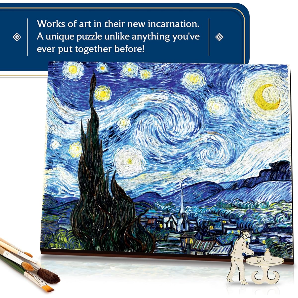 Doctor Puzzle 150 Piece Wooden Puzzle for Adults - Unique Shape Double Sided Wooden Jigsaw Puzzle - Starry Night - Gift Family Game 11 x 8 Inch with Natural Aroma Candle