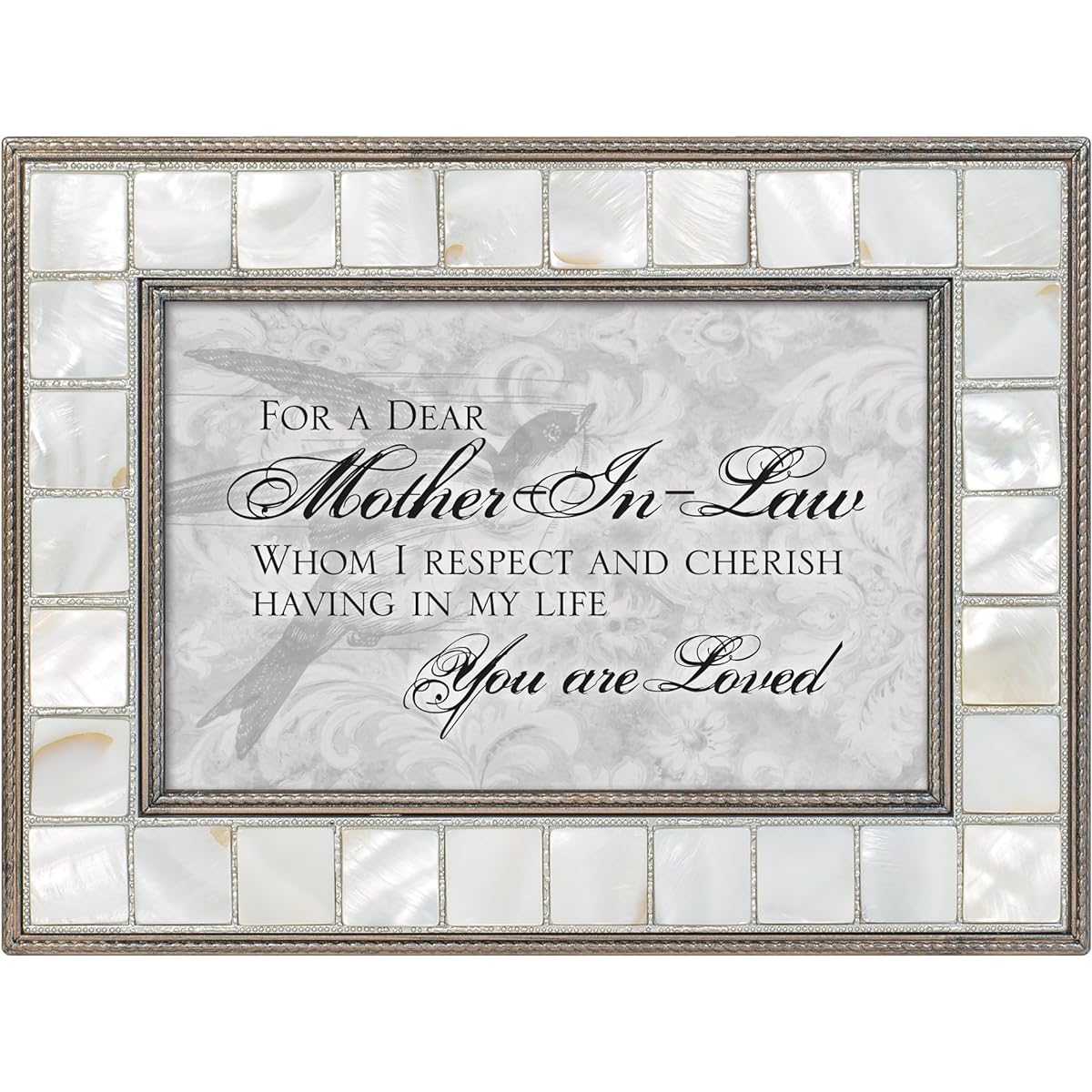 Mother in Law Loved Mother in Pearl Antique Grey Keepsake Music Box Plays Wind Beneath My Wings