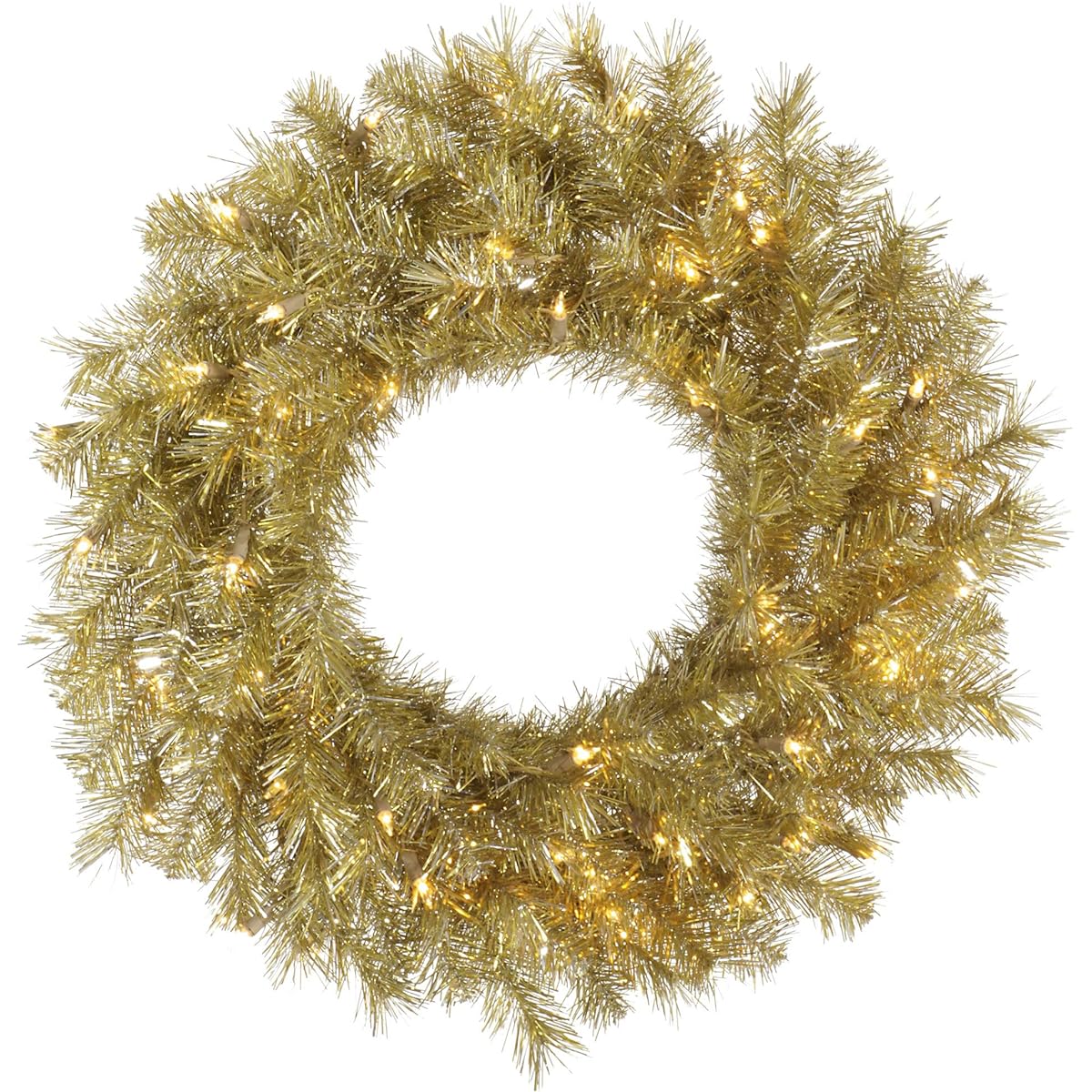 Vickerman Gold/Silver Tinsel Artificial Wreath with 50 Clear Mini Lights 30" Gold/Silver