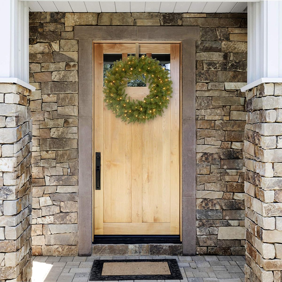 National Tree Company Pre-Lighted Artificial Christmas Wreath | Flocked Decorations and Pre-Stringed White Lights | Twinkle Pine - 24"