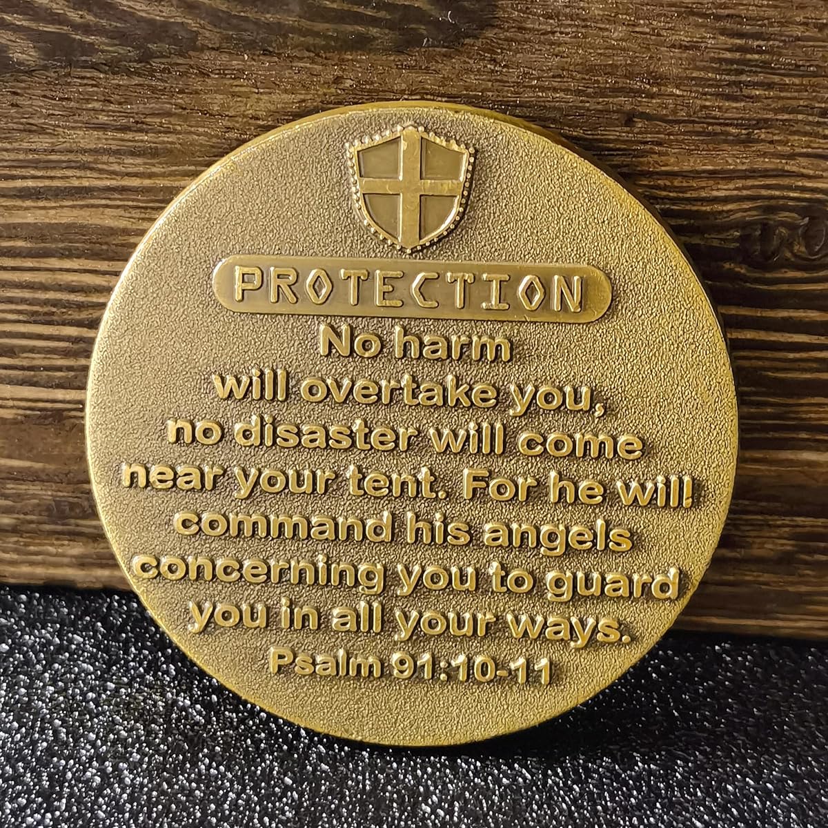 St. Michael Guardian Challenge Coin - Antique Gold Christian Lucky Coin Psalm 91:10-11 (Single Coin)